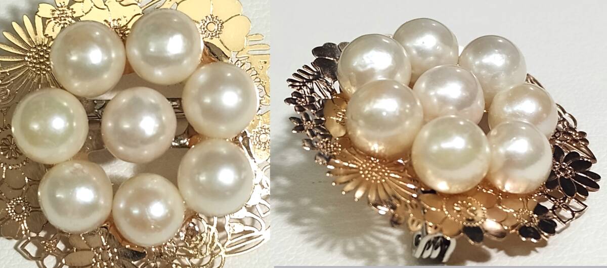 ◆照り艶綺麗 アコヤ あこや 本真珠 約6.5-7mm珠 繊細な透かし模様 フラワーサークルブローチ リング リース ドーナツ Y81の画像6