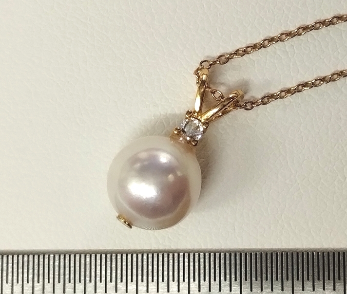 *.. gloss beautiful . peace island production ... pearl . thing ba lock . large . approximately 8.5-9mm. zirconia attaching one bead pearl chain necklace domestic production parts Y23