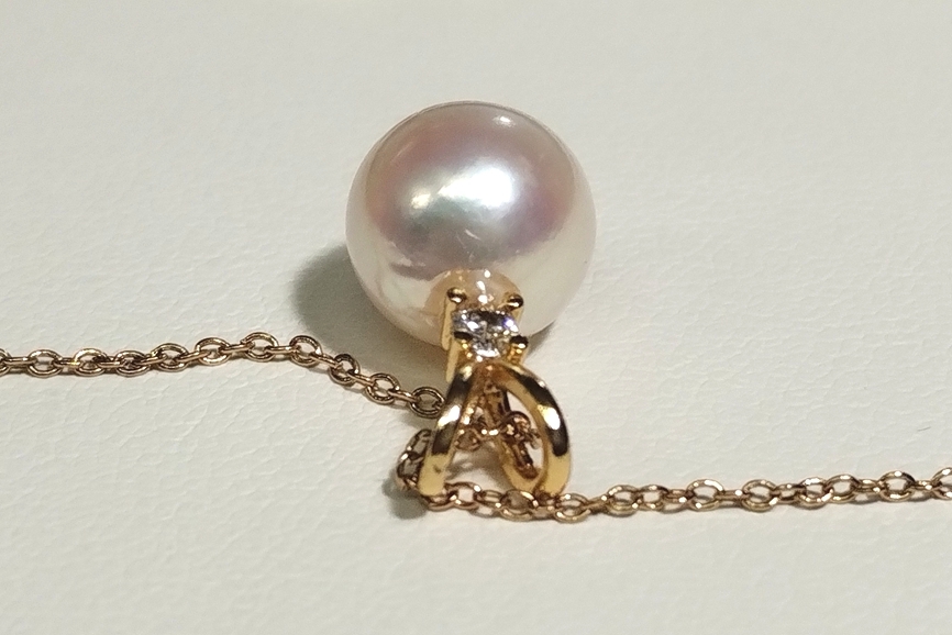 *.. gloss beautiful . peace island production ... pearl . thing ba lock . large . approximately 8.5-9mm. zirconia attaching one bead pearl chain necklace domestic production parts Y23