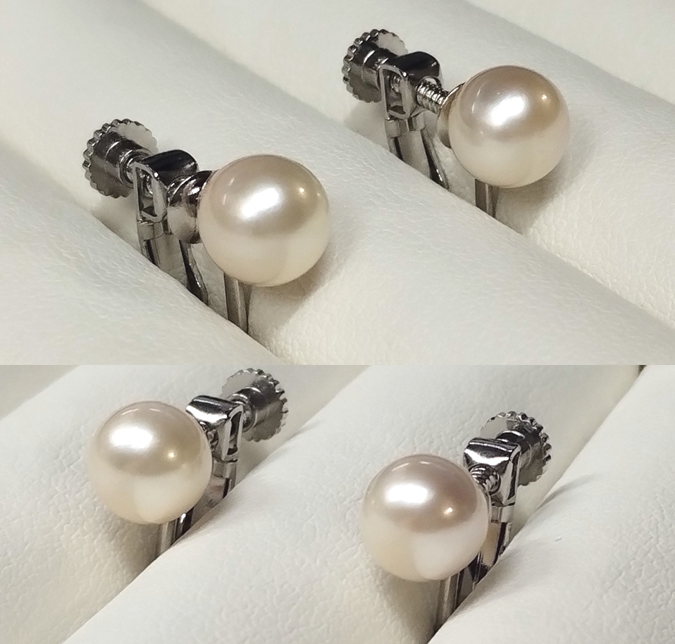 ◆照り艶綺麗 アコヤ あこや 本真珠 約7-7.5mm珠 イヤリング シルバーカラー Y88の画像4