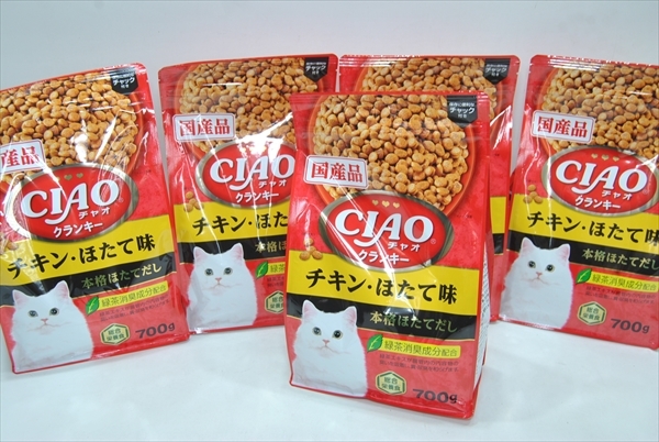 【PLT-1708】キャットフード ドライフード チャオ クランキー チキン・ほたて味 700ｇ 5個 計3.5ｋｇ まとめ売り② の画像1