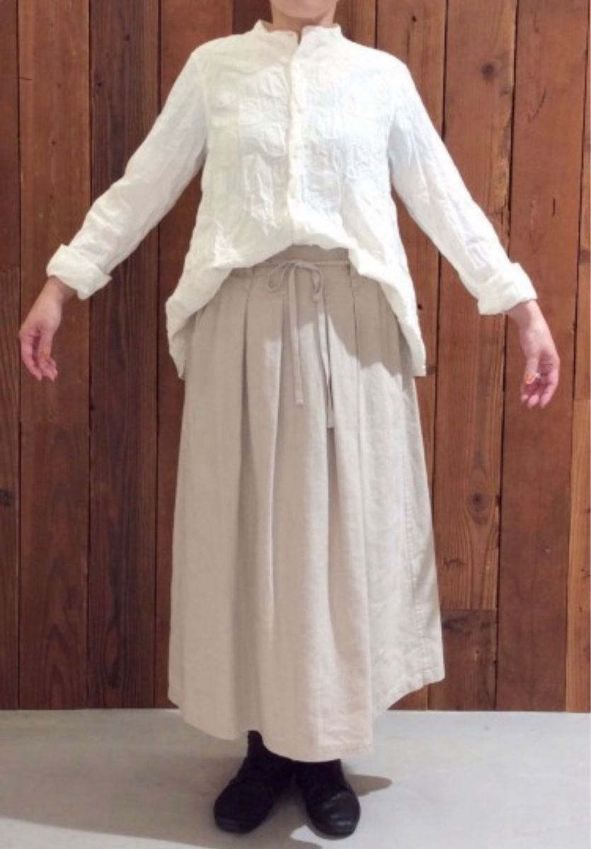 【22SS】パドカレ　綿麻ネップワッシャーツイルスカート  ベージュ M 日本製
