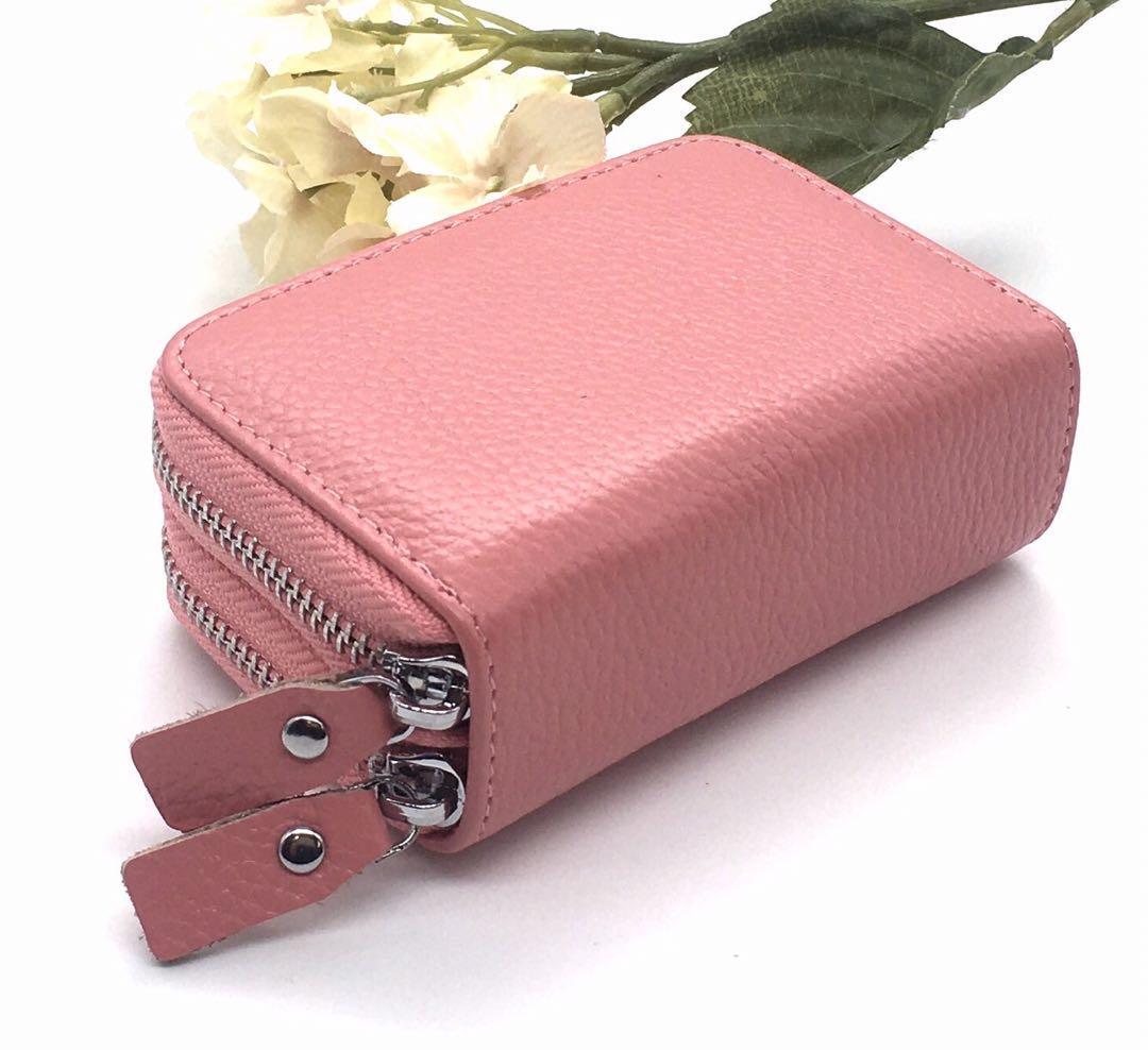 ミニ財布 コインケース カードケース 大容量 メンズ レディース 本革 ピンク_画像1