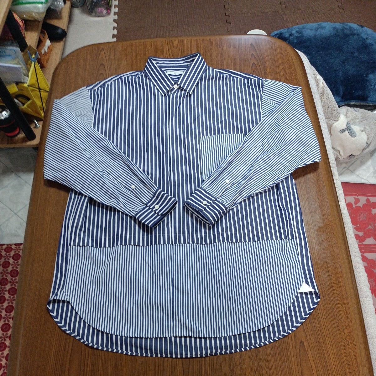 UNIQLOユニクロ ＋J ドレスシャツ(長袖) LサイズXL相当 ストライプ柄 ブルーBlue系 春夏コレクション 完売品 オーバーサイズの画像1