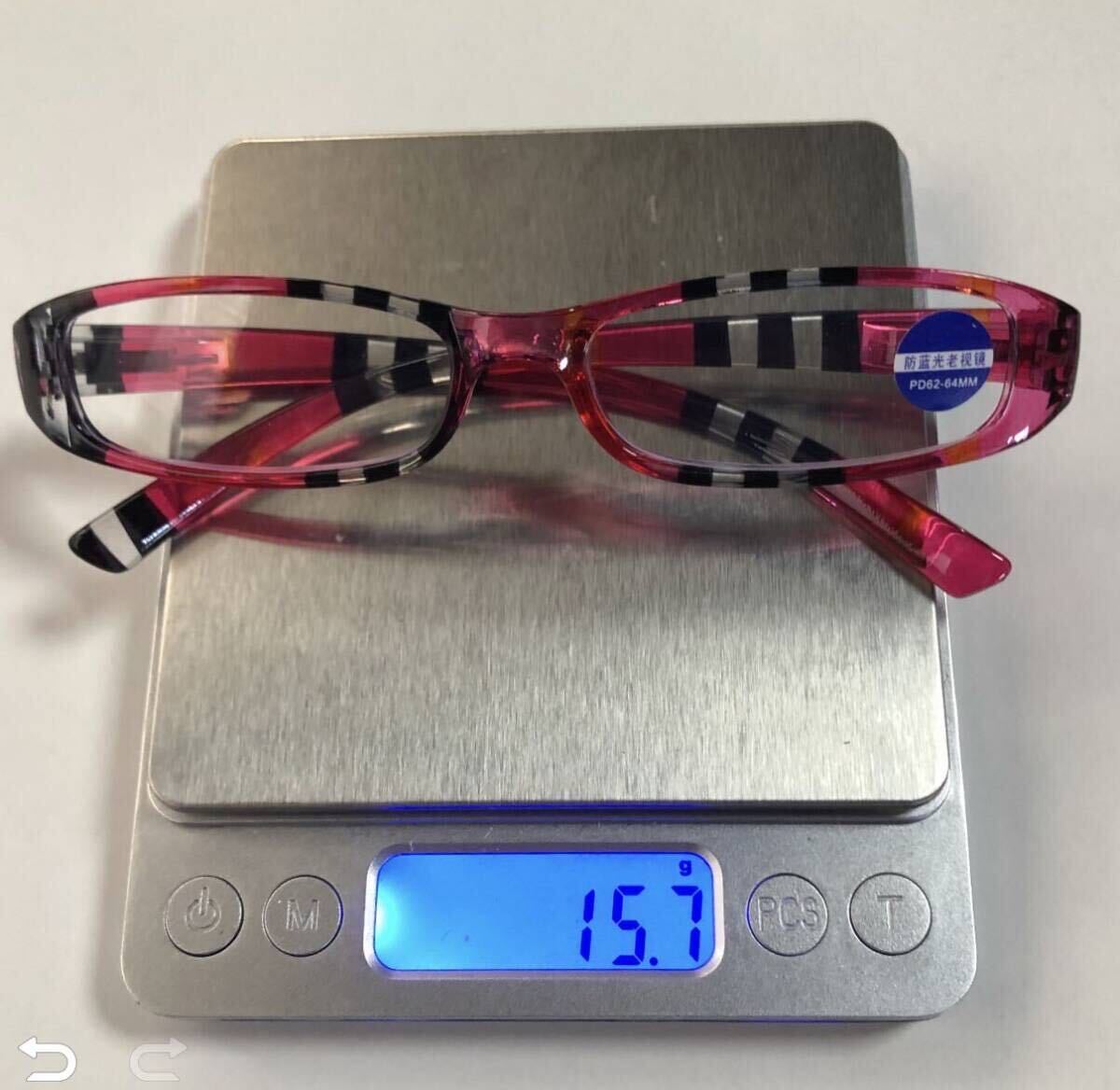 ＋3.5老眼鏡 リーディンググラス ブルーライトカット シニアグラス 軽量　メガネ ボーダー柄 ケース付き_画像5