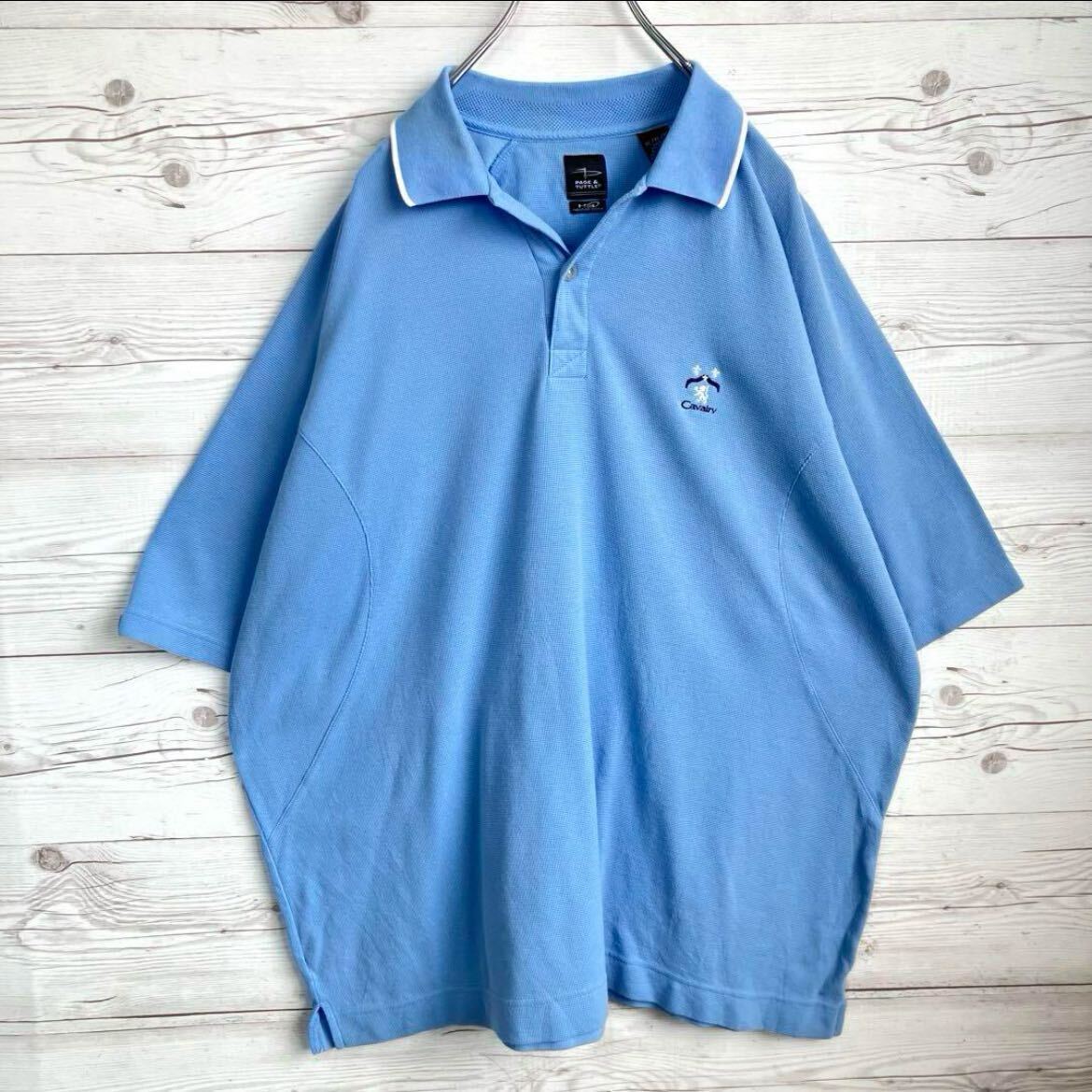 US古着 ロゴ刺繍 ポロシャツ XLサイズ ライトブルー 半袖ポロシャツ ゴルフウェア ランニングウェア スポーツウェア_画像2