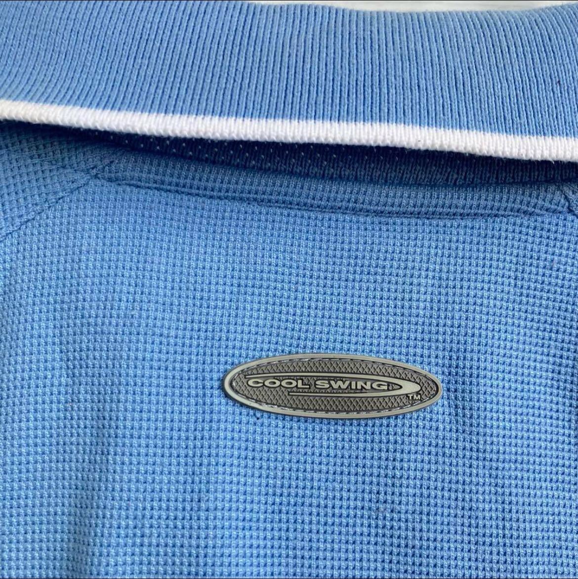 US古着 ロゴ刺繍 ポロシャツ XLサイズ ライトブルー 半袖ポロシャツ ゴルフウェア ランニングウェア スポーツウェア_画像6