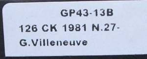GP Replicas　1/43　フェラーリ・126CK ターボ　#27　G．ヴィルヌーブ　1981イタリアGP　限定500台_画像3