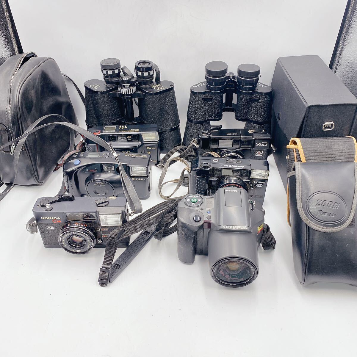 フィルムカメラ 双眼鏡 おまとめ Canon Fuji OLYMPUS KONICA YASHICA MATEX GOLDSURPASS ジャンク扱 111200 ☆1円スタート_画像1