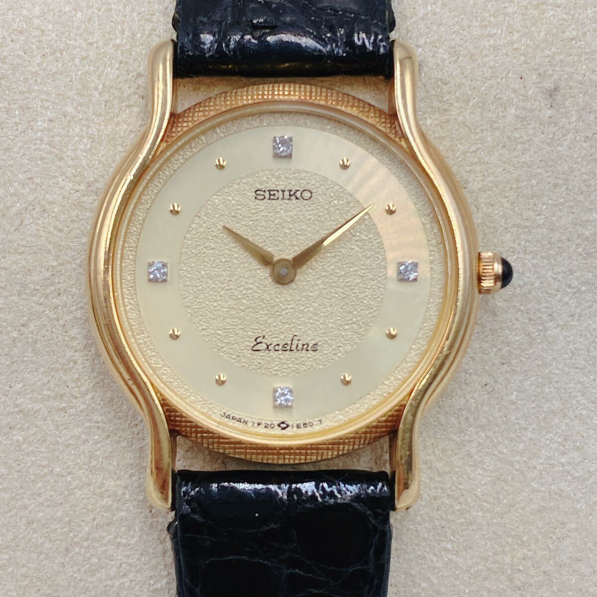 動作品 SEIKO セイコー Exceline 18KT 750 ダイヤ4P レディース 腕時計 1F20-0D90 ゴールド 時計 クオーツ の画像2