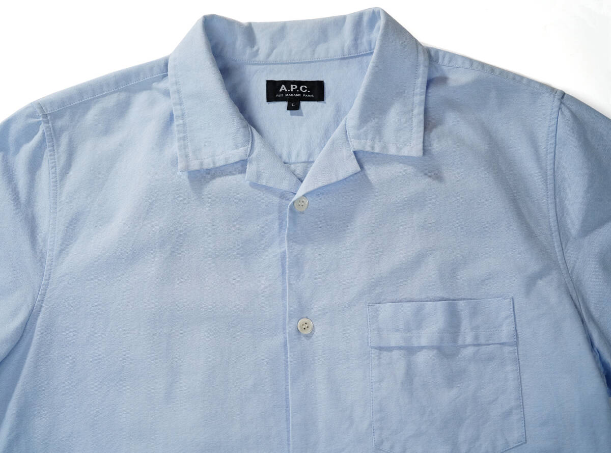 「 A.P.C. Open Collar Shirts オープンカラー 開襟 シャツ オックスフォード サックスブルー 」アーペーセー Lサイズ メンズの画像3