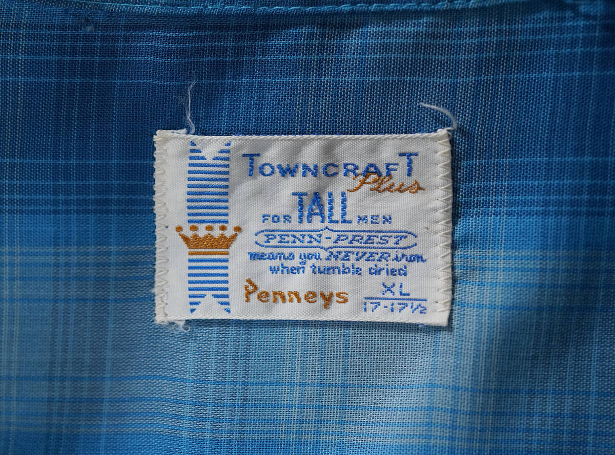 「 Vintage 60s 70s TOWNCRAFT Penney's PENN-PREST TALL オンブレ チェック 開襟シャツ オープンカラー 」XL 綿ポリ タウンクラフトの画像10