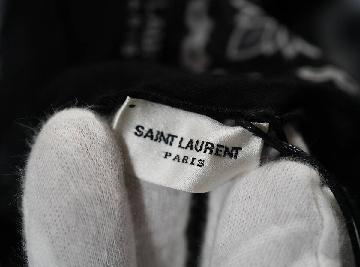 「 イタリア製 2014 エディ期 SAINT LAURENT PARIS バンダナ ペイズリー柄 カシミア シルク ストール スカーフ 」サンローランパリ_画像9