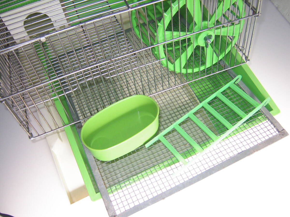  cage breeding basket Showa Retro set yellow green goods small animals light green pop pattern squirrel period thing Vintage floral print rare that time thing hamster 