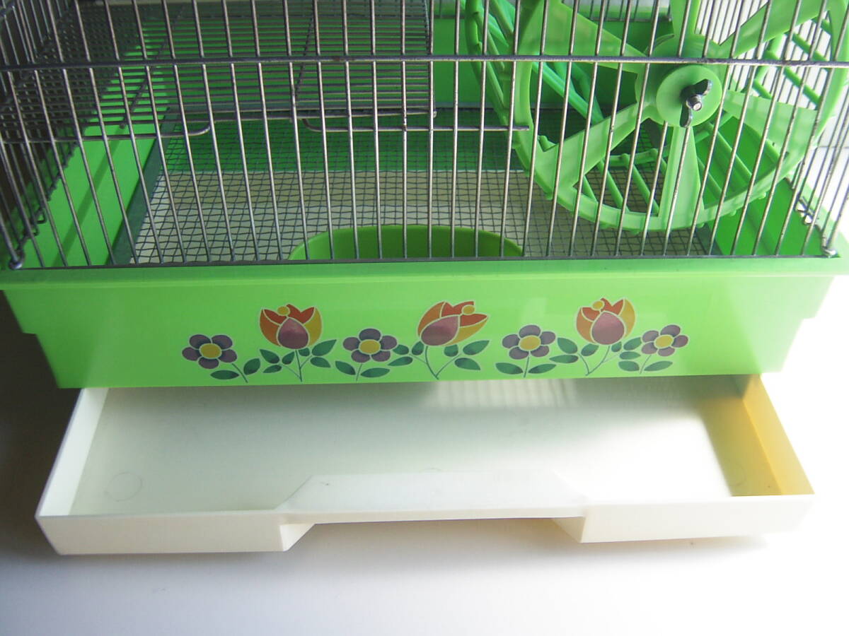  cage breeding basket Showa Retro set yellow green goods small animals light green pop pattern squirrel period thing Vintage floral print rare that time thing hamster 