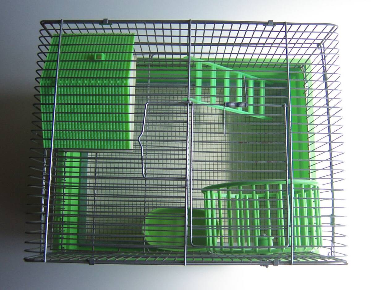  cage breeding basket Showa Retro set yellow green goods small animals light green pop pattern squirrel period thing Vintage floral print rare that time thing hamster 