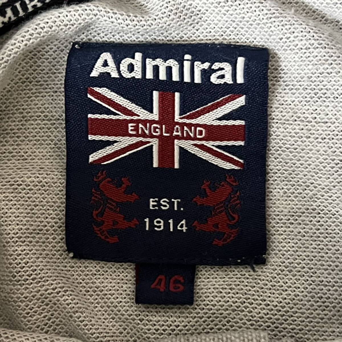 U■Admiral×NICOLECLUB FOR MEN アドミラル×ニコルクラブフォーメン メンズ 半袖ポロシャツ 46サイズ 灰色 England 刺繍 ロゴボタン 国旗の画像3