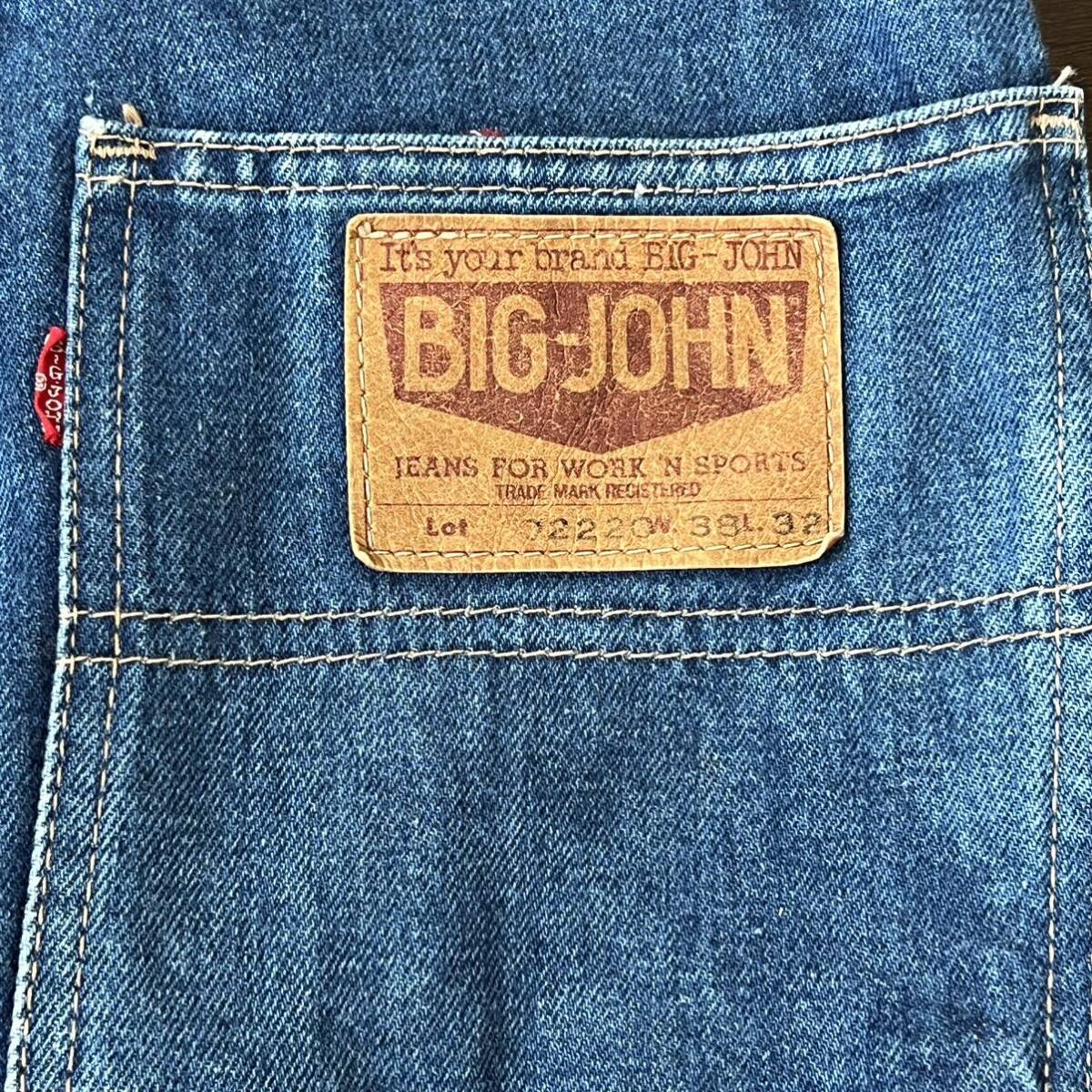 U■BIG-JOHN ビッグジョン メンズ デニムオーバーオール サロペット W38L32サイズ 青色 古着 ロゴボタン コットン100% つなぎの画像6