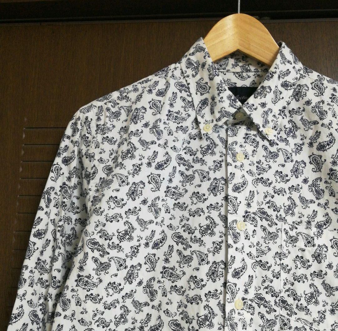 ペイズリー柄 総柄シャツ 松毬 勾玉 植物柄 細胞柄 長袖シャツ M ペイズリー柄 総柄シャツ 松毬 勾玉 植物柄 細胞柄 長袖シャツ M