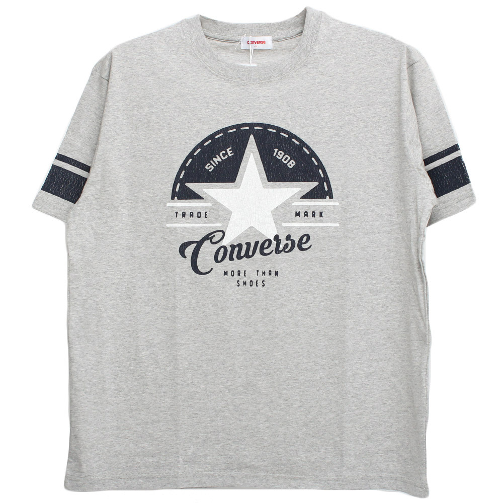 【新品】 3L 杢グレー コンバース(CONVERSE) 半袖 Tシャツ メンズ 大きいサイズ 袖ライン ロゴ プリント クルーネック カットソー_画像3
