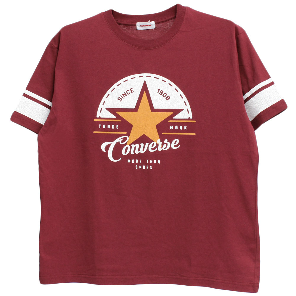 【新品】 5L ワイン コンバース(CONVERSE) 半袖 Tシャツ メンズ 大きいサイズ 袖ライン ロゴ プリント クルーネック カットソー_画像3