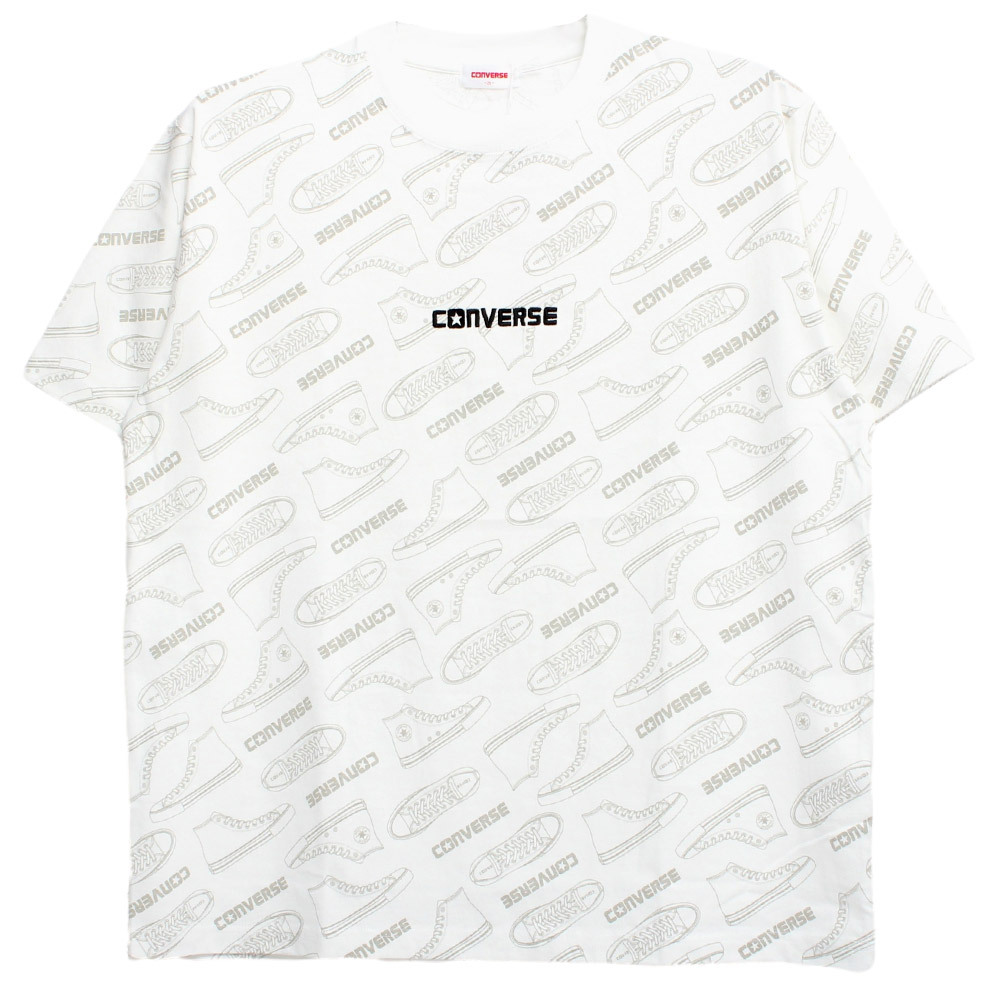 【新品】 3L ホワイト コンバース(CONVERSE) 半袖 Tシャツ メンズ 大きいサイズ 総柄 ビッグ シューズ プリント ロゴ 刺繍 クルーネック カ_画像3