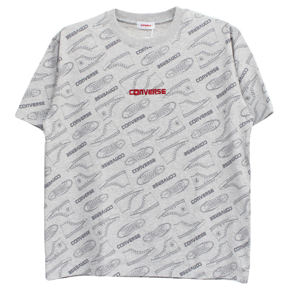 【新品】 3L 杢グレー コンバース(CONVERSE) 半袖 Tシャツ メンズ 大きいサイズ 総柄 ビッグ シューズ プリント ロゴ 刺繍 クルーネック カ_画像3