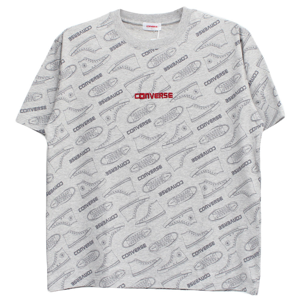 【新品】 4L 杢グレー コンバース(CONVERSE) 半袖 Tシャツ メンズ 大きいサイズ 総柄 ビッグ シューズ プリント ロゴ 刺繍 クルーネック カ_画像3