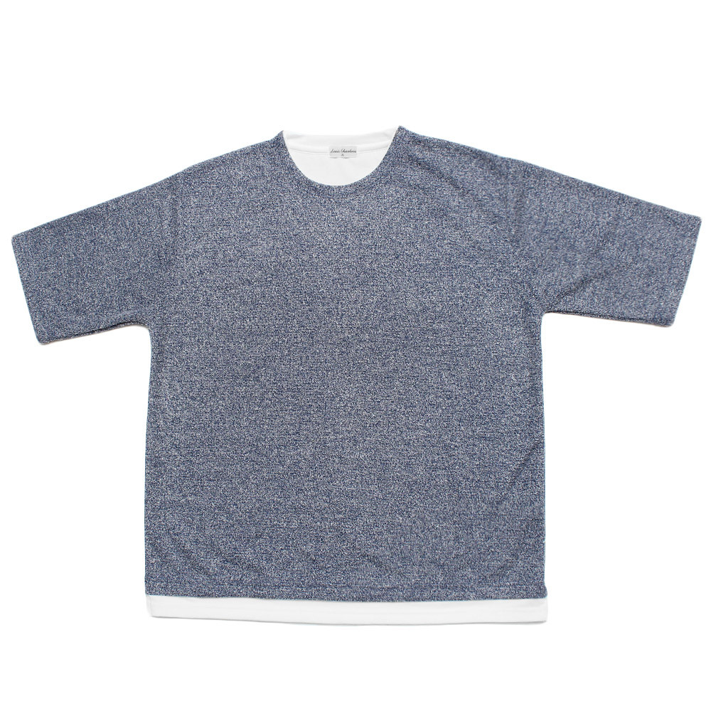 【新品】 5L ネイビー 5分袖 Tシャツ メンズ 大きいサイズ メランジ パイル フェイクレイヤード 消臭 抗菌 クルーネック 半袖 カットソー_画像3