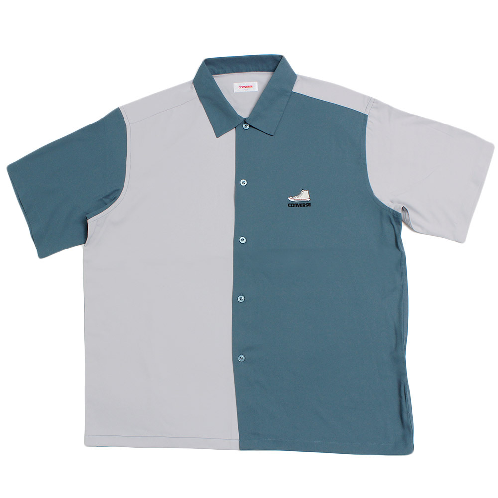 【新品】 5L ブルーグレー コンバース(CONVERSE) 半袖シャツ メンズ 大きいサイズ ロゴ 刺繍 プリント ポリツイル ワークシャツ_画像3
