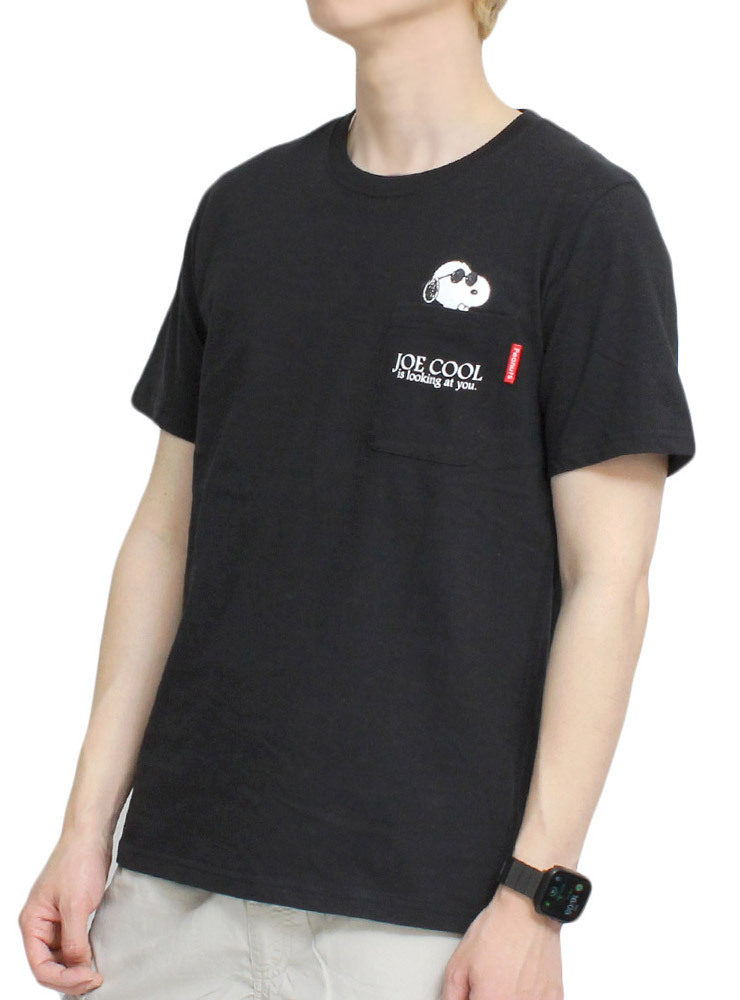 【新品】 LL ブラック PEANUTS ピーナッツ 半袖 Tシャツ メンズ SNOOPY スヌーピー ポケット付き プリント クルーネック カットソー_画像1