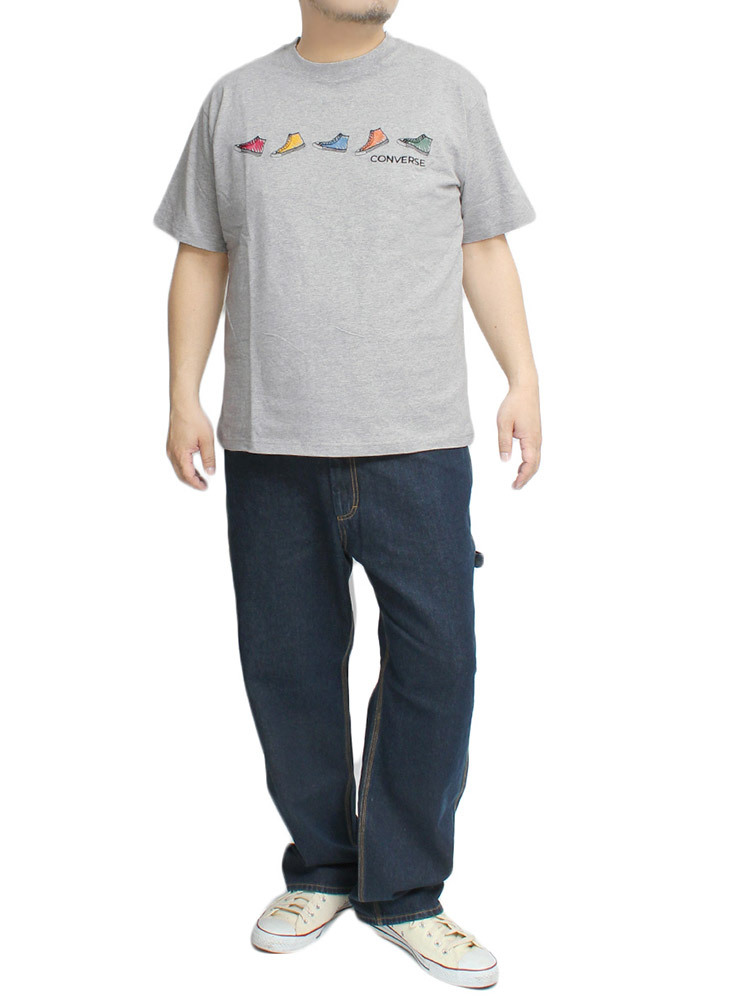 【新品】 2L グレー コンバース(CONVERSE) 半袖 Tシャツ メンズ 大きいサイズ スニーカー シューズ プリント クルーネック カットソー_画像2