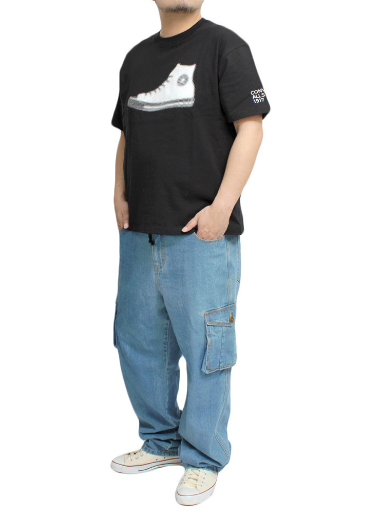 【新品】 5L ブラック コンバース(CONVERSE) 半袖 Tシャツ メンズ 大きいサイズ スニーカー シューズ プリント クルーネック カットソー_画像2