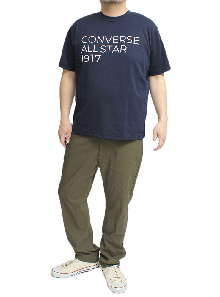 【新品】 5L ネイビー コンバース(CONVERSE) 半袖 Tシャツ メンズ 大きいサイズ ドライ 吸汗速乾 裏メッシュ ロゴ プリント クルーネック_画像2