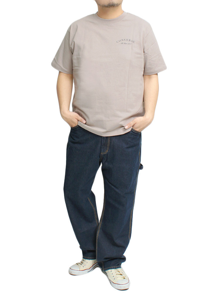 【新品】 3L グレージュ コンバース(CONVERSE) 半袖 Tシャツ メンズ 大きいサイズ フェス風 バック プリント クルーネック カットソー_画像2