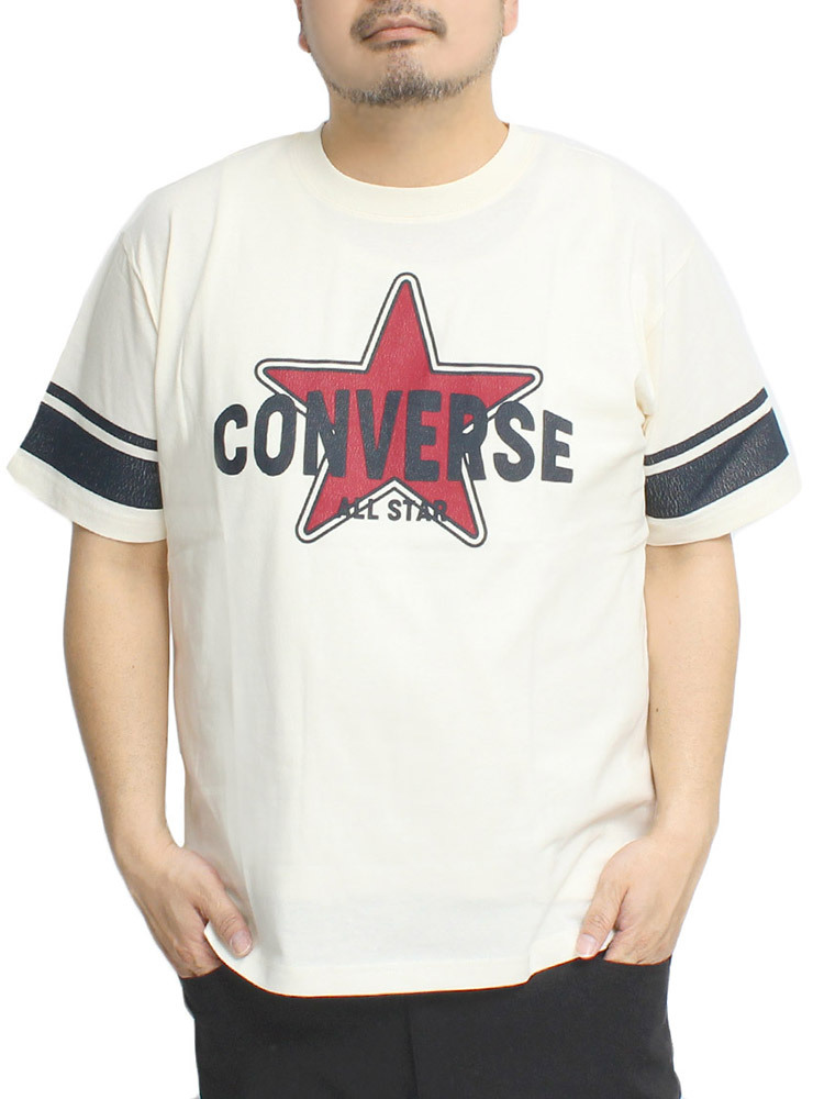 【新品】 5L オフホワイト コンバース(CONVERSE) 半袖 Tシャツ メンズ 大きいサイズ 袖ライン ロゴ プリント クルーネック カットソー_画像1