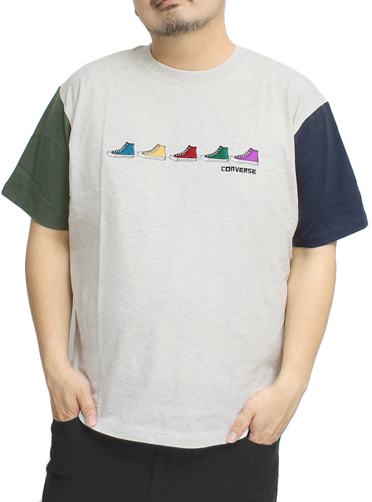 【新品】 4L オートミール コンバース(CONVERSE) 半袖 Tシャツ メンズ 大きいサイズ ロゴ シューズ 刺繍 プリント クルーネック カットソー_画像1