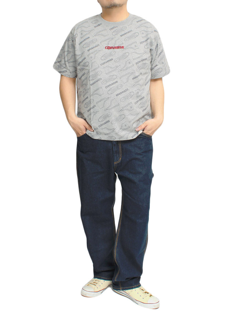 【新品】 5L 杢グレー コンバース(CONVERSE) 半袖 Tシャツ メンズ 大きいサイズ 総柄 ビッグ シューズ プリント ロゴ 刺繍 クルーネック カ_画像2