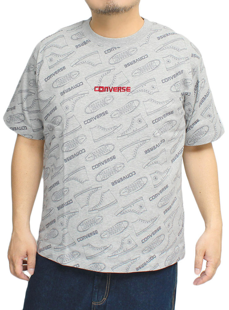 【新品】 5L 杢グレー コンバース(CONVERSE) 半袖 Tシャツ メンズ 大きいサイズ 総柄 ビッグ シューズ プリント ロゴ 刺繍 クルーネック カ_画像1