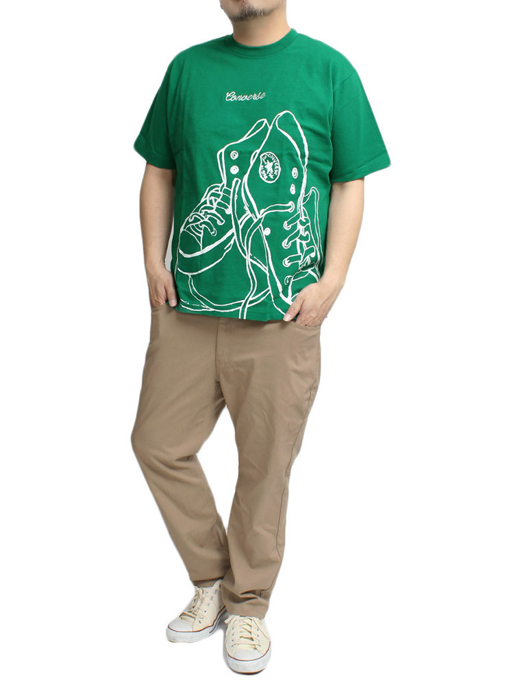 【新品】 5L グリーン コンバース(CONVERSE) 半袖 Tシャツ メンズ 大きいサイズ 総柄 ビッグ シューズ プリント ロゴ 刺繍 クルーネック カ_画像2