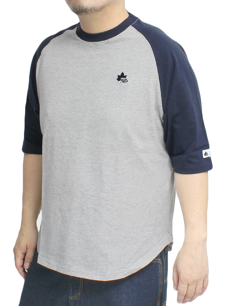 【新品】 3L 杢グレー LOGOS PARK(ロゴス パーク) 5分袖 Tシャツ メンズ 大きいサイズ ロゴ プリント ラグラン カットソー_画像1