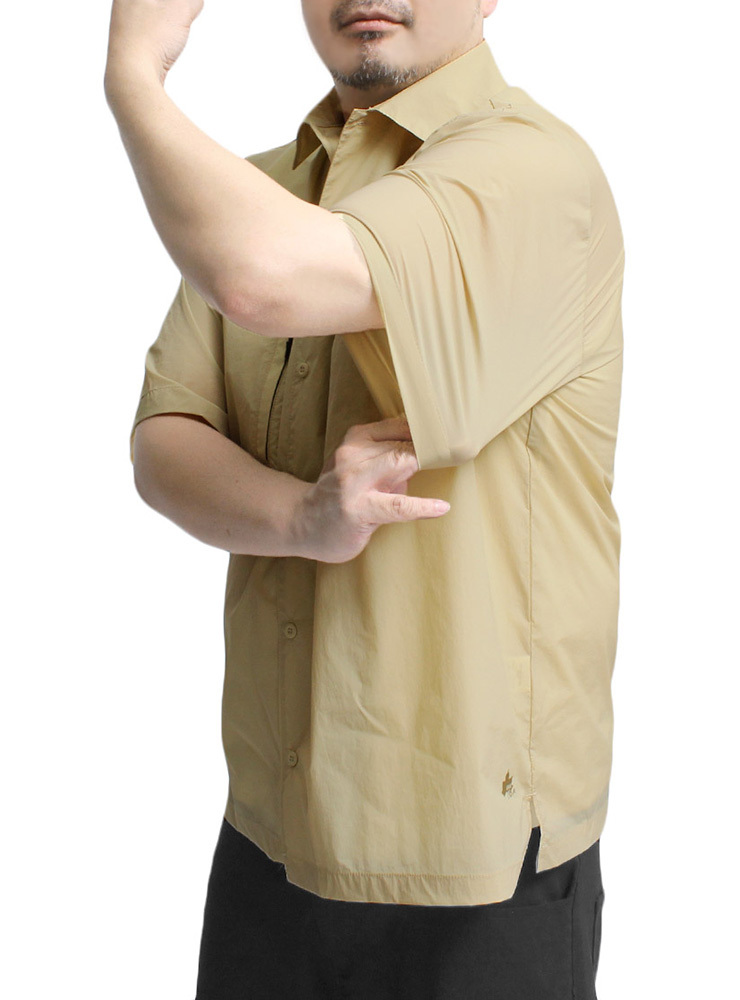【新品】 2L ベージュ LOGOS PARK(ロゴス パーク) 半袖シャツ メンズ 大きいサイズ ナイロン 撥水加工 ストレッチ ジップ ポケット付き ワ_画像4