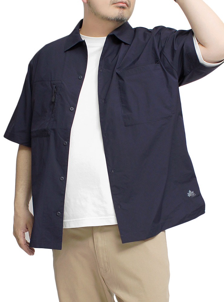 【新品】 3L ネイビー LOGOS PARK(ロゴス パーク) 半袖シャツ メンズ 大きいサイズ ナイロン 撥水加工 ストレッチ ジップ ポケット付き ワ_画像3