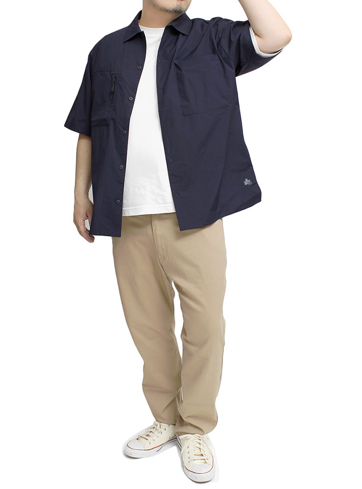 【新品】 3L ネイビー LOGOS PARK(ロゴス パーク) 半袖シャツ メンズ 大きいサイズ ナイロン 撥水加工 ストレッチ ジップ ポケット付き ワ_画像2