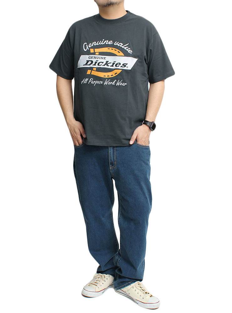【新品】 5L スミクロ [GENUINE Dickies] 半袖 Tシャツ メンズ 大きいサイズ ロゴ 刺繍 プリント クルーネック カットソー_画像2