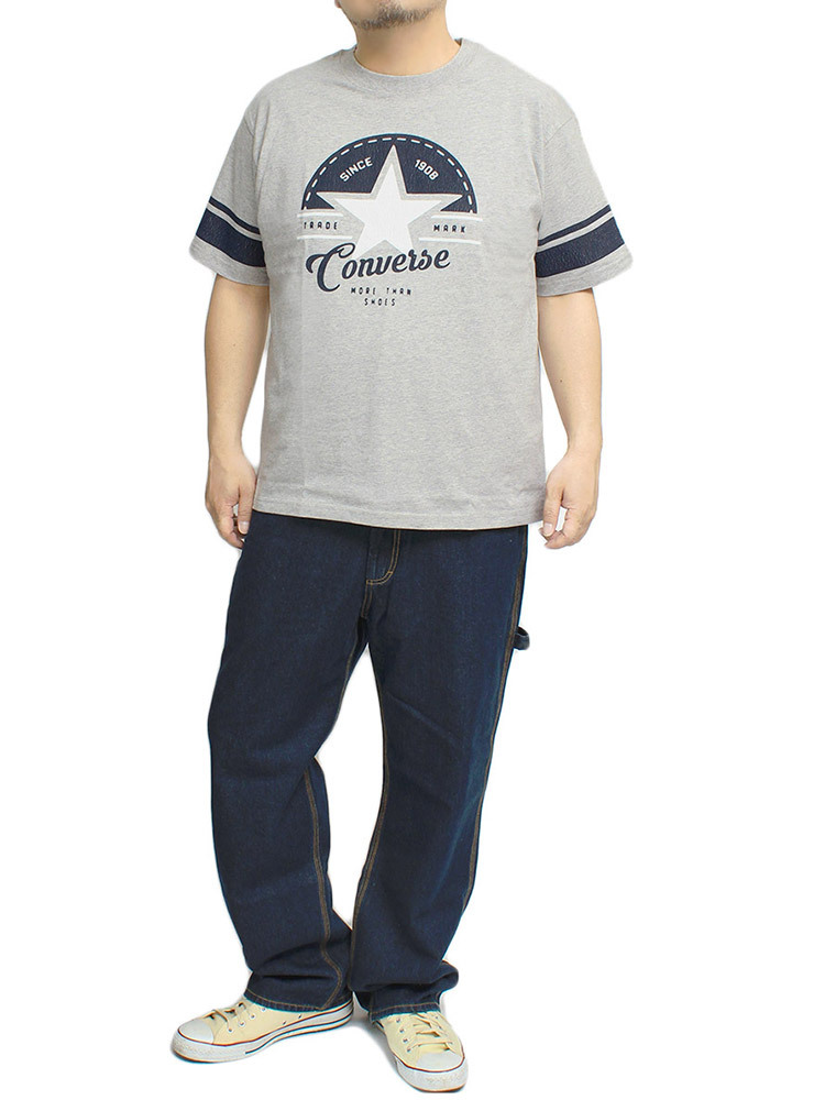 【新品】 5L 杢グレー コンバース(CONVERSE) 半袖 Tシャツ メンズ 大きいサイズ 袖ライン ロゴ プリント クルーネック カットソー_画像2