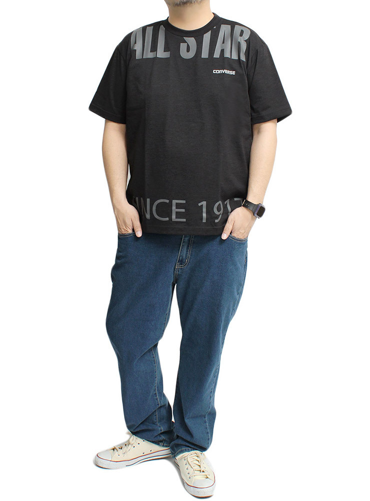 【新品】 3L ブラック コンバース(CONVERSE) 半袖 Tシャツ メンズ 大きいサイズ オールスター 吸汗速乾 ドライ ロゴ プリント クルーネック_画像2