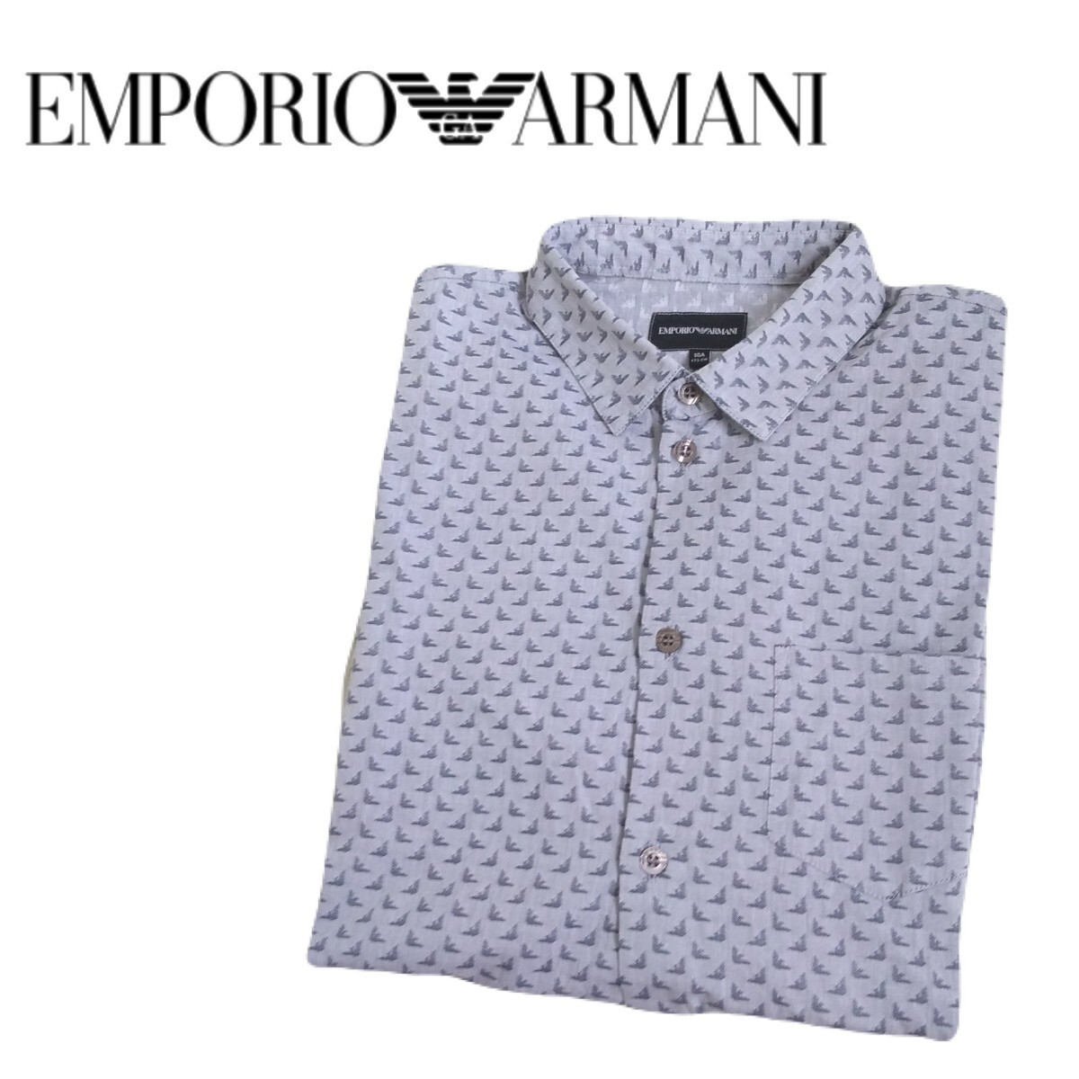 極美品 最高級 EMPORIO ARMANI EA7 サラサラ爽快 ロゴ総柄 平織り コットン 長袖シャツ ドレスシャツ メンズ エンポリオアルマーニ 2404262_画像1