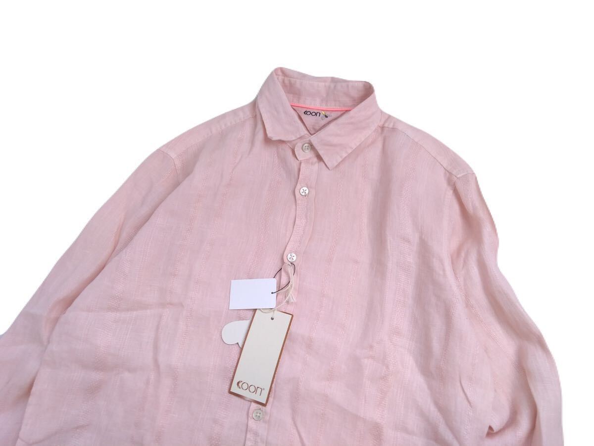 特大XL 新品タグ付 イタリア製 最高級 リネン100% KOON 長袖シャツ ドレスシャツ リネンシャツ メンズ クーン 和光 麻 ピンク 240454_画像3