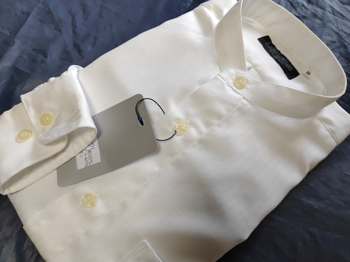 Ｌ寸・新品／日本製・スタンドカラーシャツ■オフホワイト色ドビー・形態安定_画像3